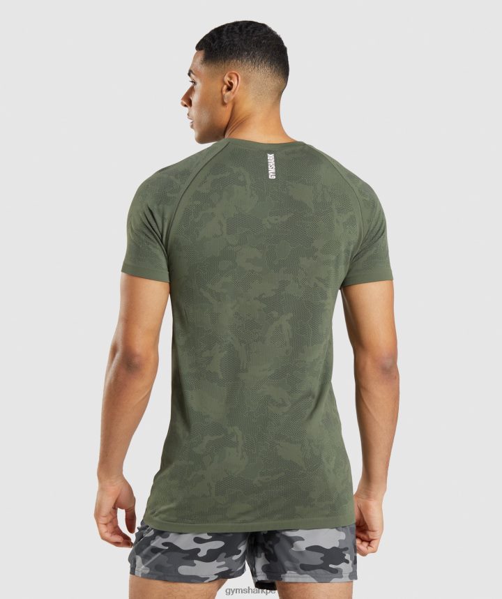 Gymsharkcamiseta geo sin costuras hombres núcleo oliva/negro PFTJ2N658 ropa