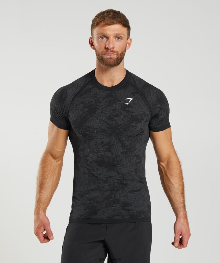 Gymsharkcamiseta geo sin costuras hombres negro/gris carbón PFTJ2N575 ropa