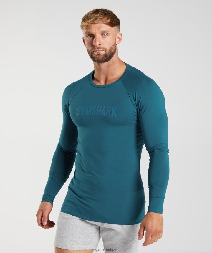 Gymsharkcamiseta manga larga apolo hombres azul atlantico PFTJ2N747 ropa