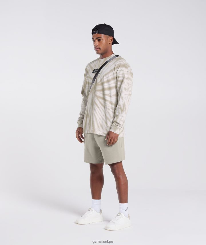 Gymsharkcamiseta manga larga dia de descanso hombres blanco/marrón champiñón/lavado óptico espiral PFTJ2N570 ropa