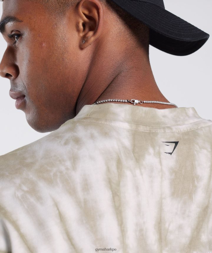 Gymsharkcamiseta manga larga dia de descanso hombres blanco/marrón champiñón/lavado óptico espiral PFTJ2N570 ropa