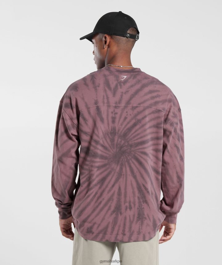 Gymsharkcamiseta manga larga dia de descanso hombres marrón polvoriento/gris silueta/lavado óptico en espiral PFTJ2N771 ropa