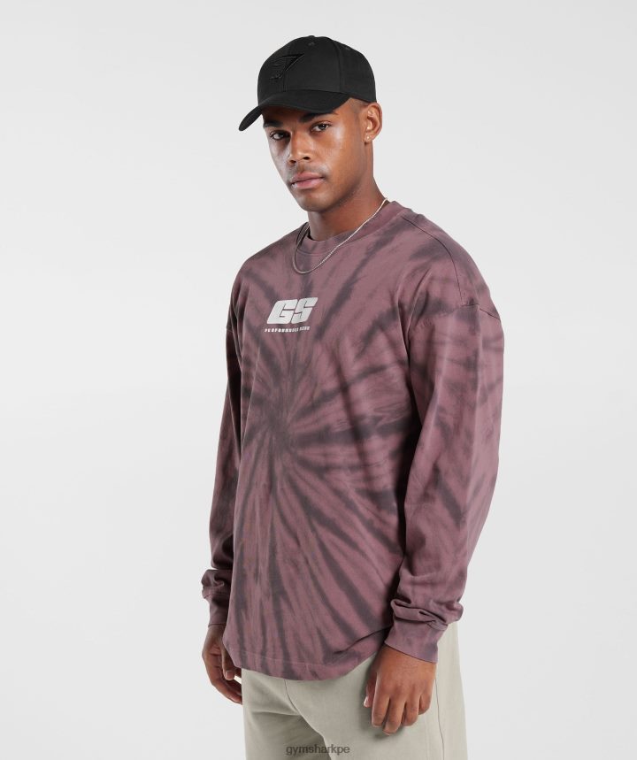 Gymsharkcamiseta manga larga dia de descanso hombres marrón polvoriento/gris silueta/lavado óptico en espiral PFTJ2N771 ropa