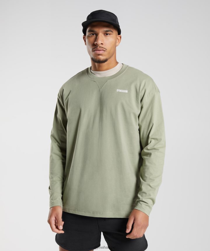 Gymsharkdía de descanso sudaderas camiseta manga larga hombres verde salvia PFTJ2N760 ropa