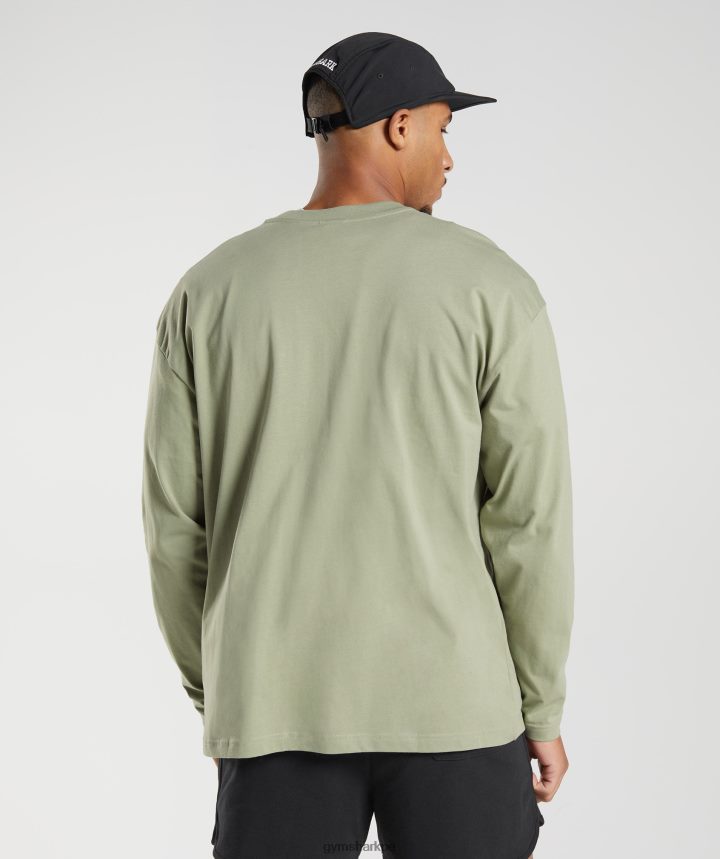 Gymsharkdía de descanso sudaderas camiseta manga larga hombres verde salvia PFTJ2N760 ropa