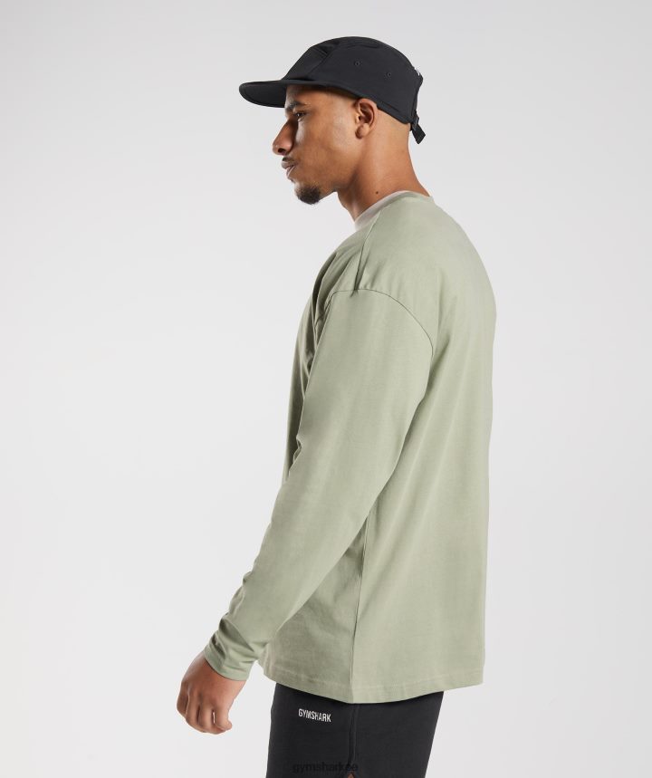 Gymsharkdía de descanso sudaderas camiseta manga larga hombres verde salvia PFTJ2N760 ropa