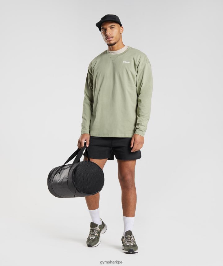 Gymsharkdía de descanso sudaderas camiseta manga larga hombres verde salvia PFTJ2N760 ropa