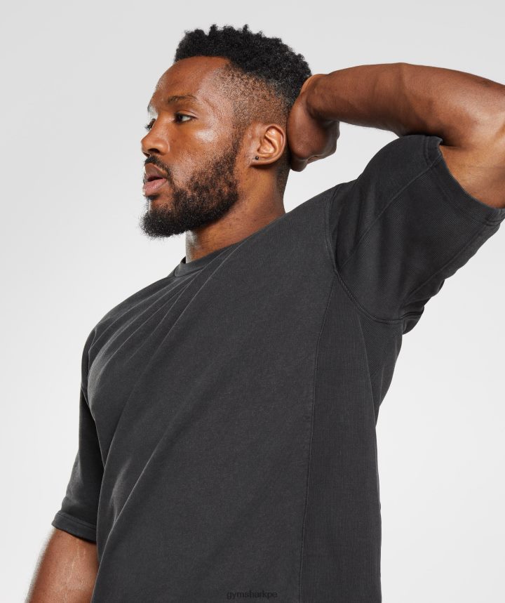 Gymsharkequipo de manga corta lavado a presión hombres negro PFTJ2N741 ropa