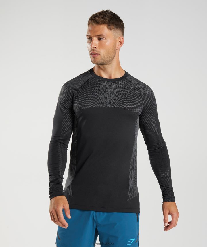 Gymsharkplayera de manga larga sin costuras Apex hombres negro/gris silueta PFTJ2N764 ropa
