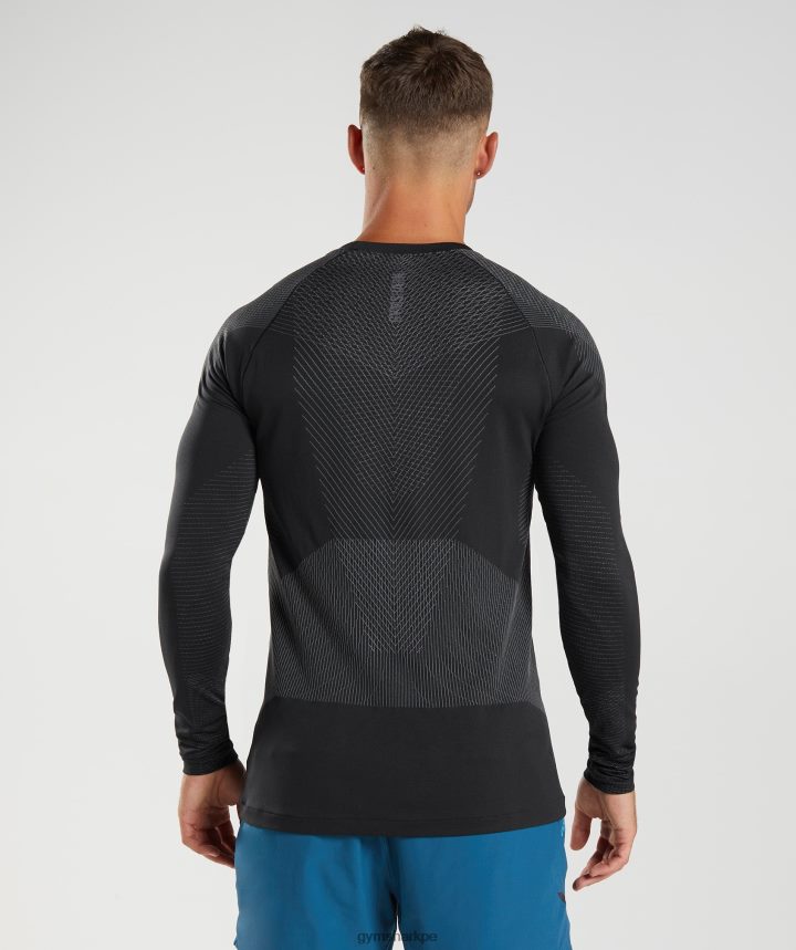 Gymsharkplayera de manga larga sin costuras Apex hombres negro/gris silueta PFTJ2N764 ropa