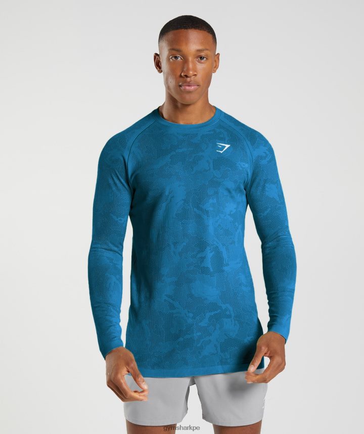 Gymsharkplayera de manga larga sin costuras Geo hombres azul atlántico/azul tiburón PFTJ2N597 ropa