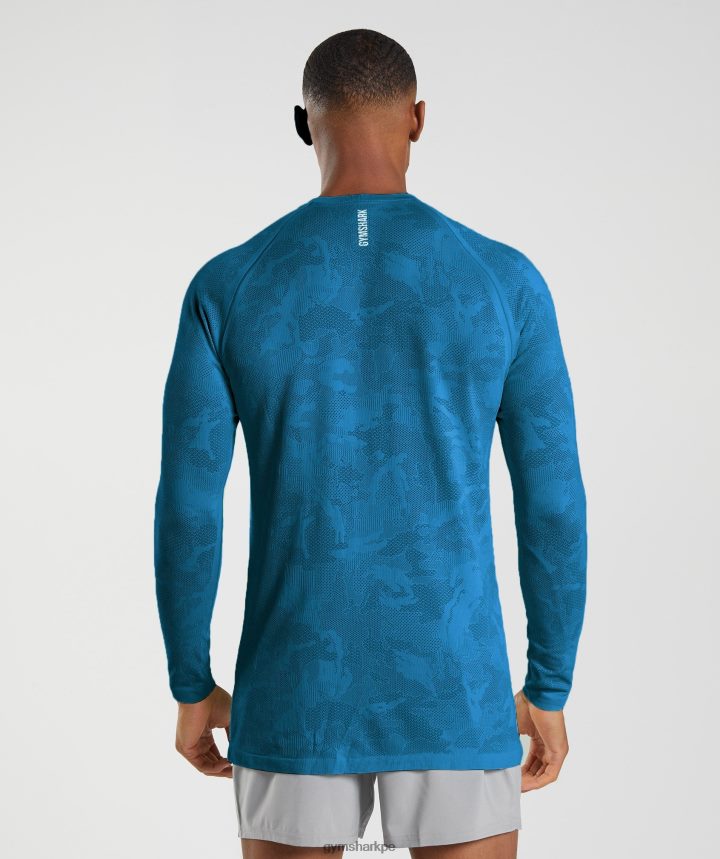 Gymsharkplayera de manga larga sin costuras Geo hombres azul atlántico/azul tiburón PFTJ2N597 ropa
