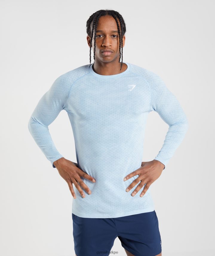 Gymsharkplayera de manga larga sin costuras Geo hombres blanco/azul piedra luna PFTJ2N711 ropa