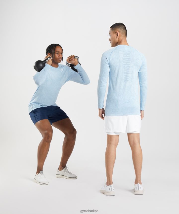 Gymsharkplayera de manga larga sin costuras Geo hombres blanco/azul piedra luna PFTJ2N711 ropa