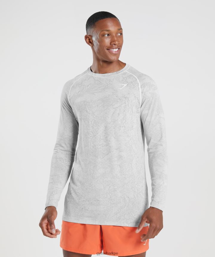 Gymsharkplayera de manga larga sin costuras Geo hombres blanco/gris claro PFTJ2N734 ropa