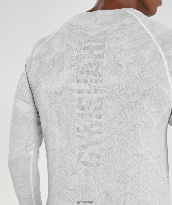 Gymsharkplayera de manga larga sin costuras Geo hombres blanco/gris claro PFTJ2N734 ropa