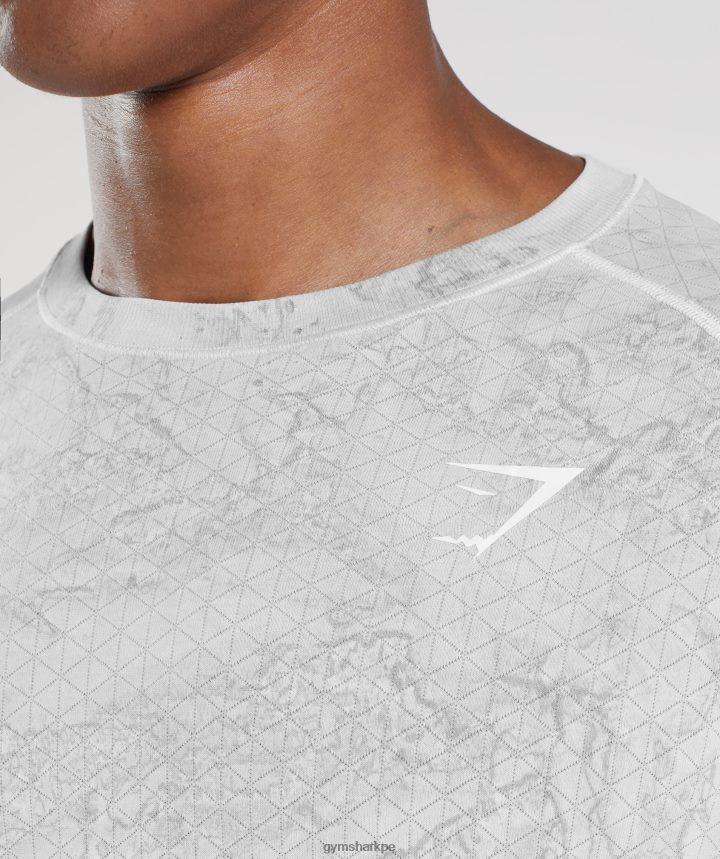 Gymsharkplayera de manga larga sin costuras Geo hombres blanco/gris claro PFTJ2N734 ropa