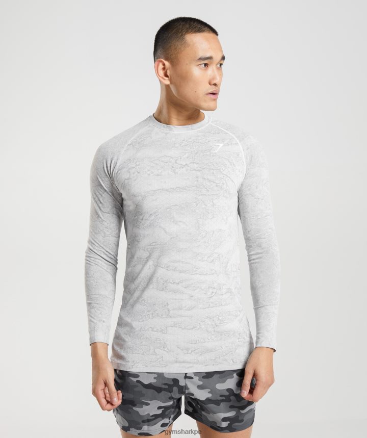 Gymsharkplayera de manga larga sin costuras Geo hombres blanco hueso/gris claro PFTJ2N596 ropa