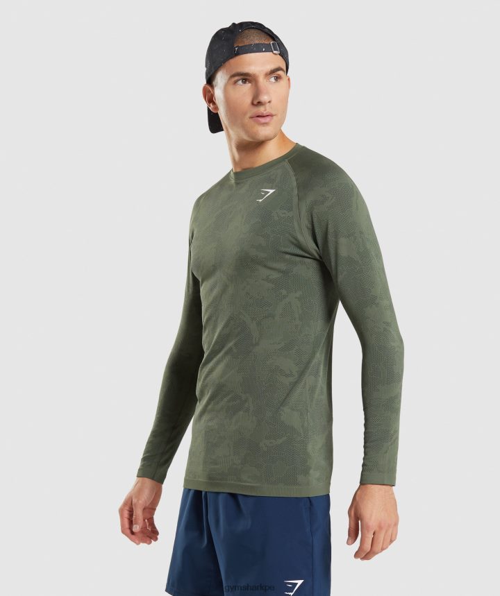 Gymsharkplayera de manga larga sin costuras Geo hombres núcleo oliva/negro PFTJ2N599 ropa