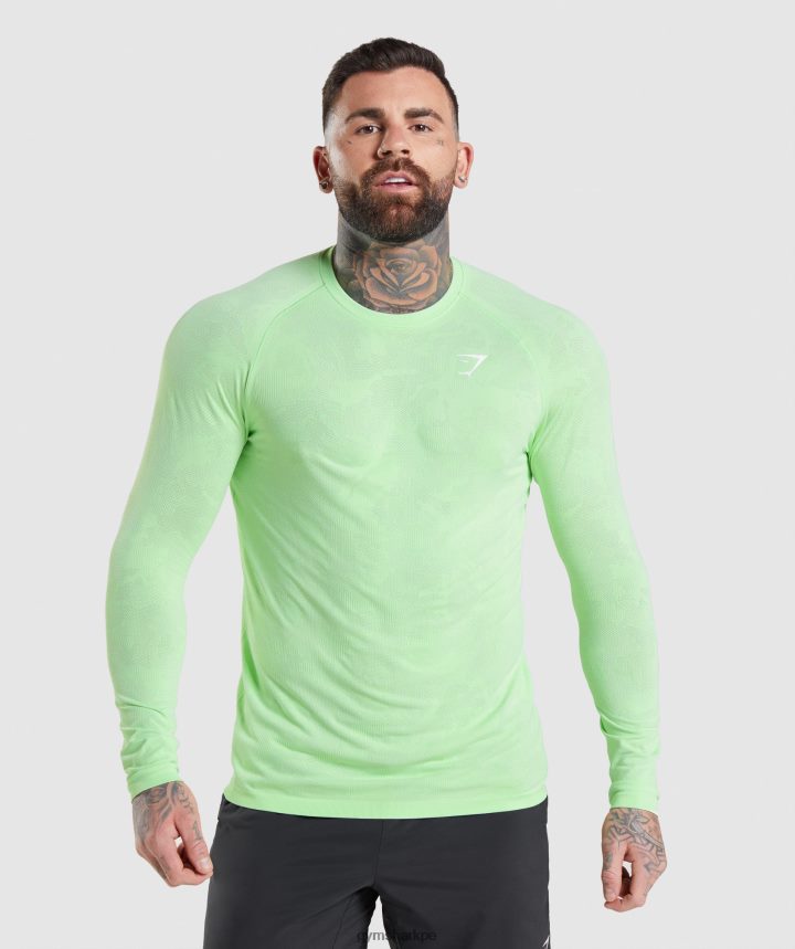 Gymsharkplayera de manga larga sin costuras Geo hombres verde bali/blanco PFTJ2N663 ropa