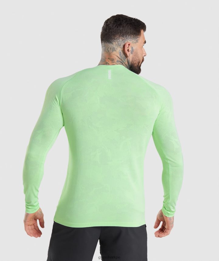 Gymsharkplayera de manga larga sin costuras Geo hombres verde bali/blanco PFTJ2N663 ropa