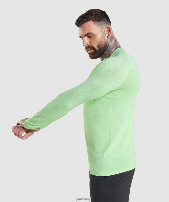 Gymsharkplayera de manga larga sin costuras Geo hombres verde bali/blanco PFTJ2N663 ropa