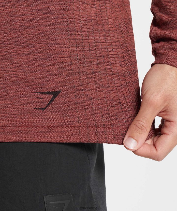 Gymsharkretake camiseta sin costuras de manga larga hombres marrón rosa/negro jaspeado PFTJ2N606 ropa