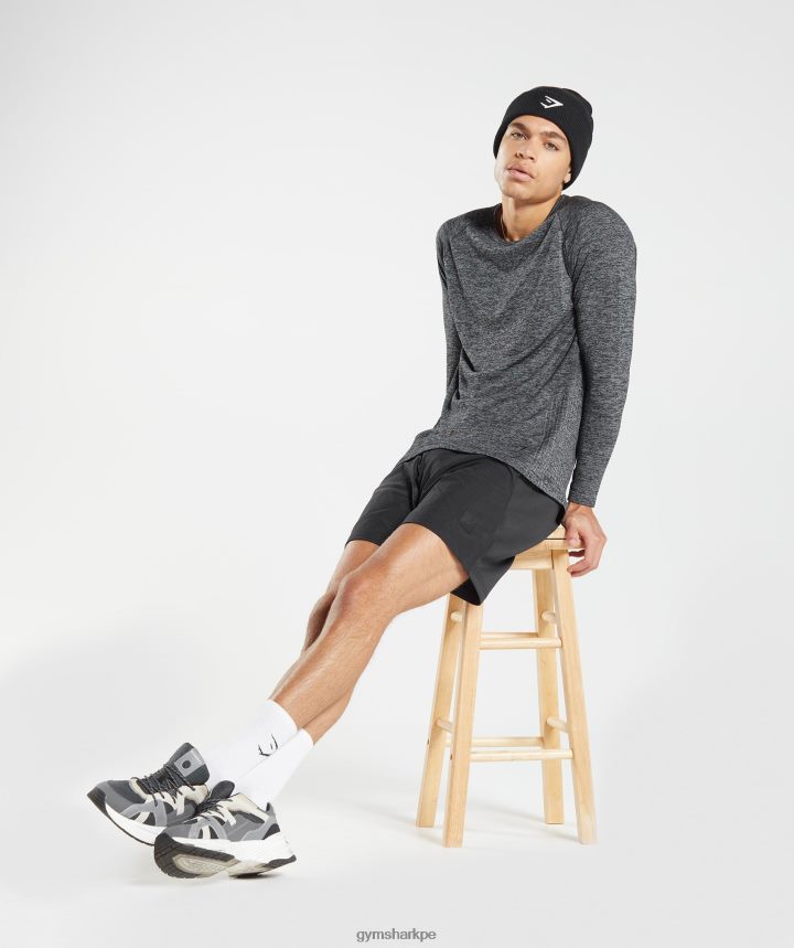 Gymsharkretake camiseta sin costuras de manga larga hombres negro/blanco jaspeado PFTJ2N632 ropa