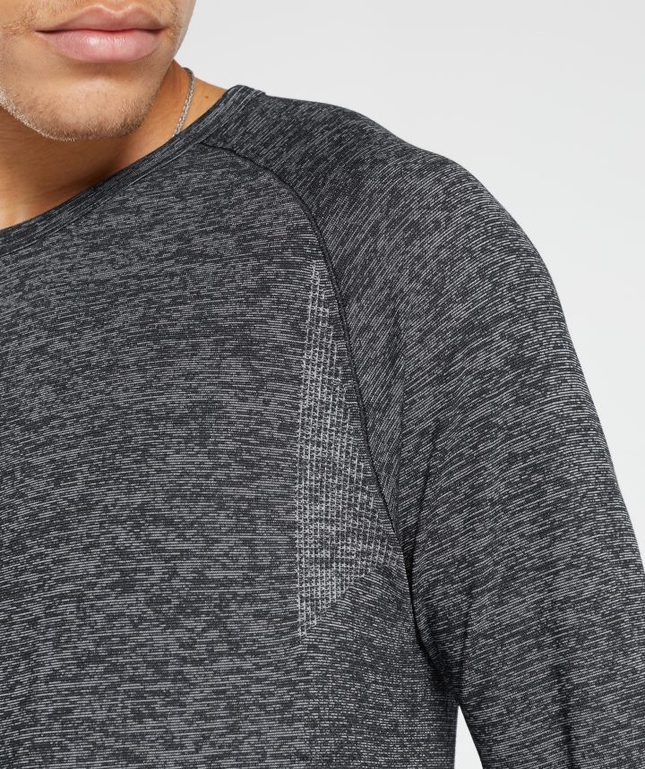 Gymsharkretake camiseta sin costuras de manga larga hombres negro/blanco jaspeado PFTJ2N632 ropa