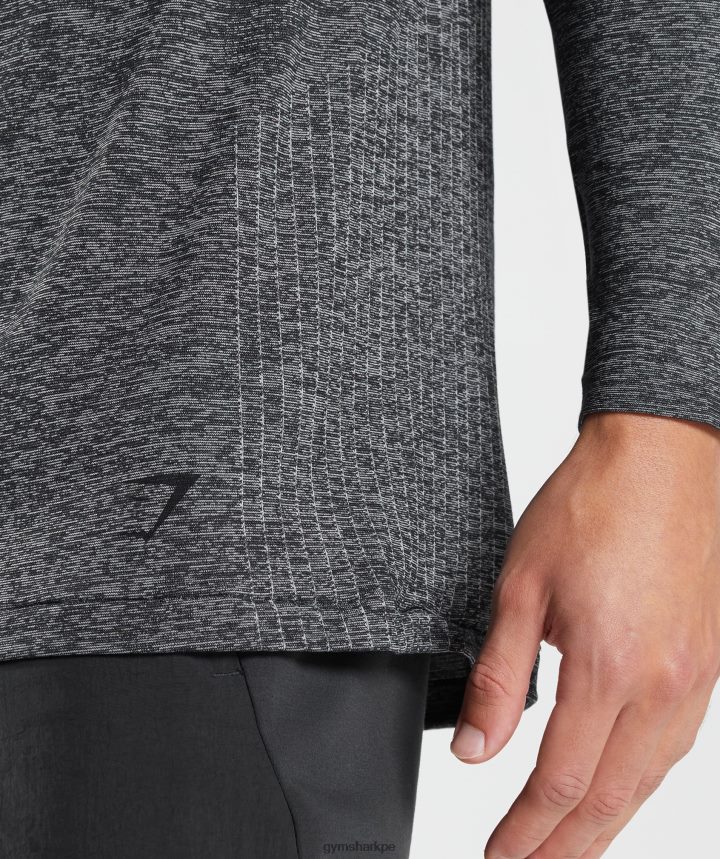 Gymsharkretake camiseta sin costuras de manga larga hombres negro/blanco jaspeado PFTJ2N632 ropa