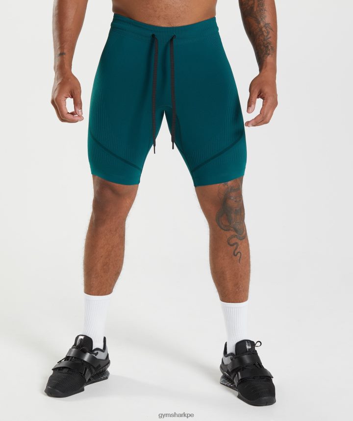 Gymshark315 1/2 shorts sin costuras hombres verde azulado de invierno/negro PFTJ2N1038 ropa