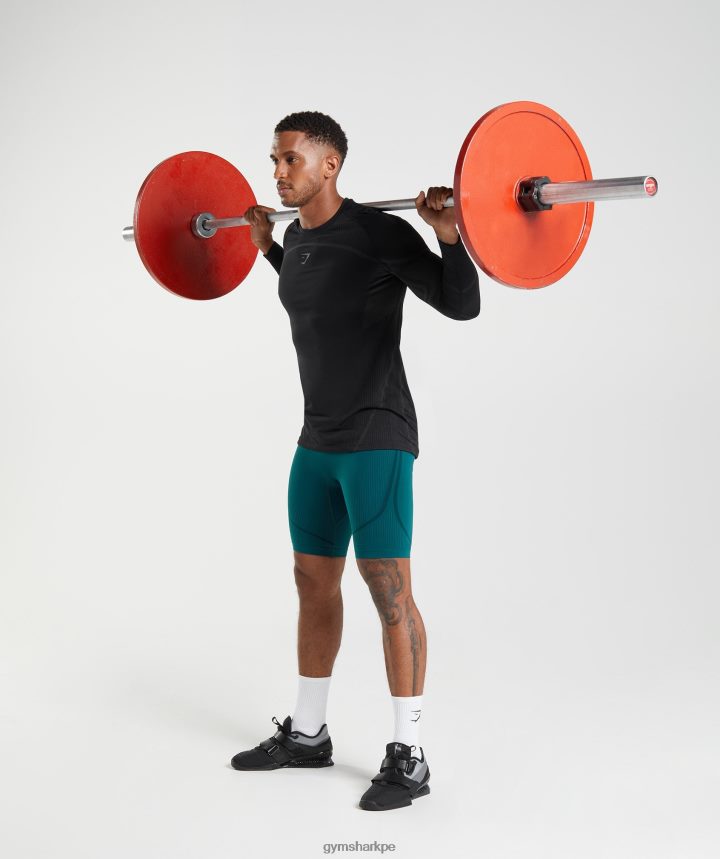 Gymshark315 1/2 shorts sin costuras hombres verde azulado de invierno/negro PFTJ2N1038 ropa