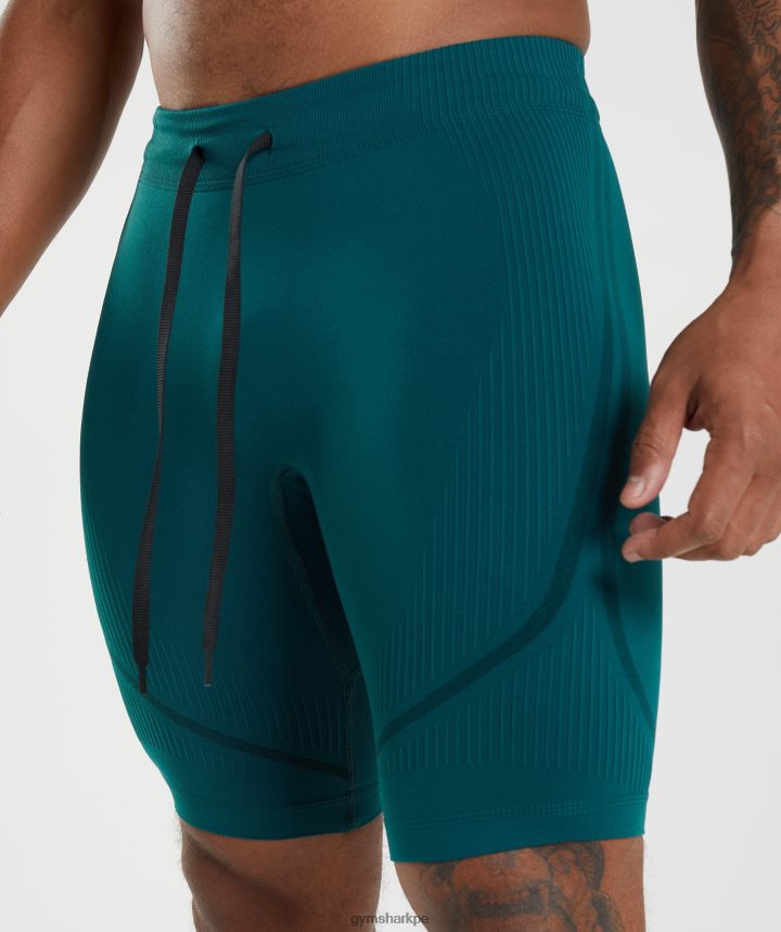 Gymshark315 1/2 shorts sin costuras hombres verde azulado de invierno/negro PFTJ2N1038 ropa