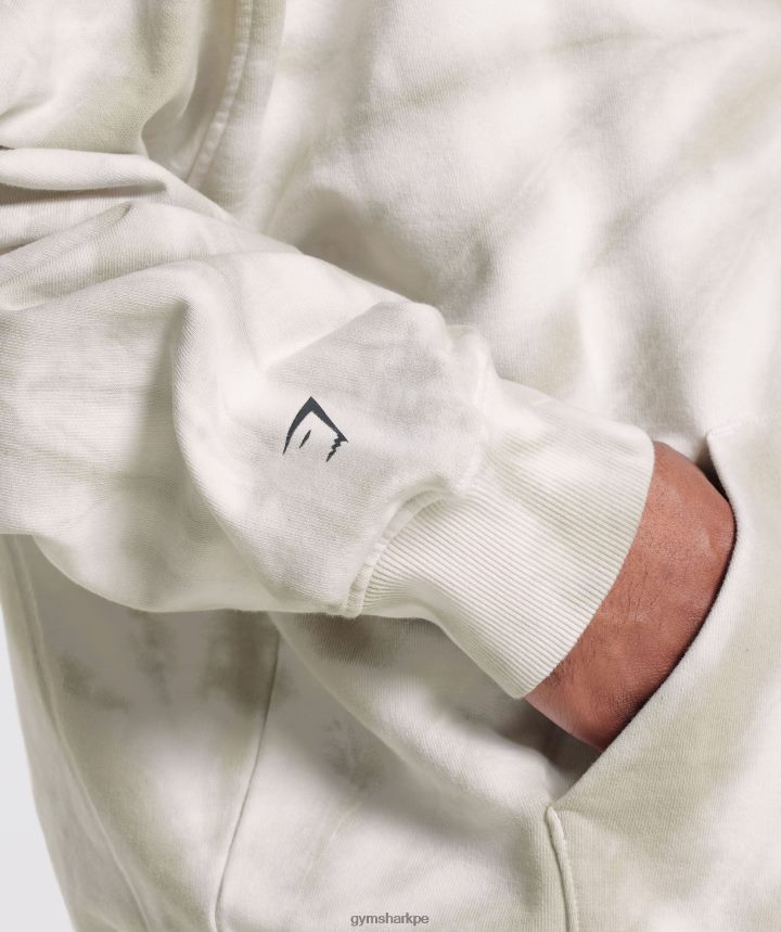 Gymsharkdía de descanso sudadera con capucha hombres blanco/marrón champiñón/lavado óptico espiral PFTJ2N802 ropa