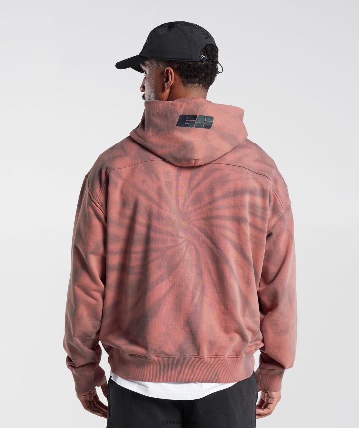 Gymsharkdía de descanso sudadera con capucha hombres rosa terracota/granate empolvado/lavado óptico en espiral PFTJ2N798 ropa