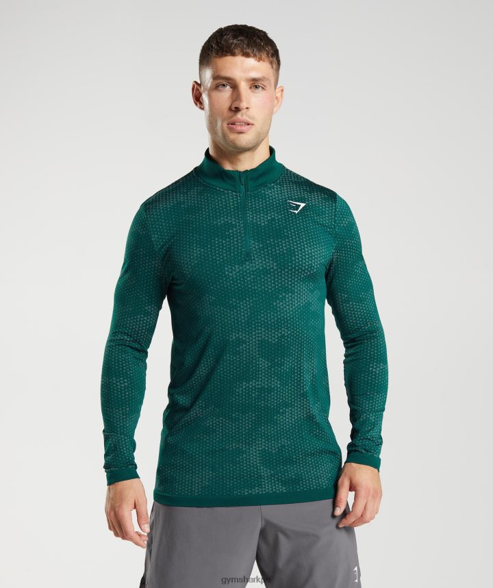 Gymsharksport sin costuras 1/4 zip hombres verde bosque/verde hoya PFTJ2N807 ropa