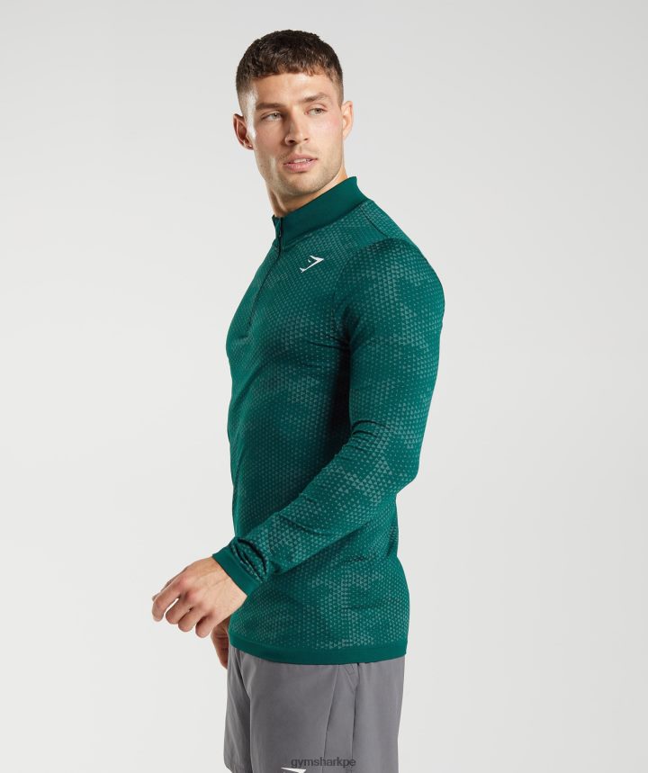 Gymsharksport sin costuras 1/4 zip hombres verde bosque/verde hoya PFTJ2N807 ropa