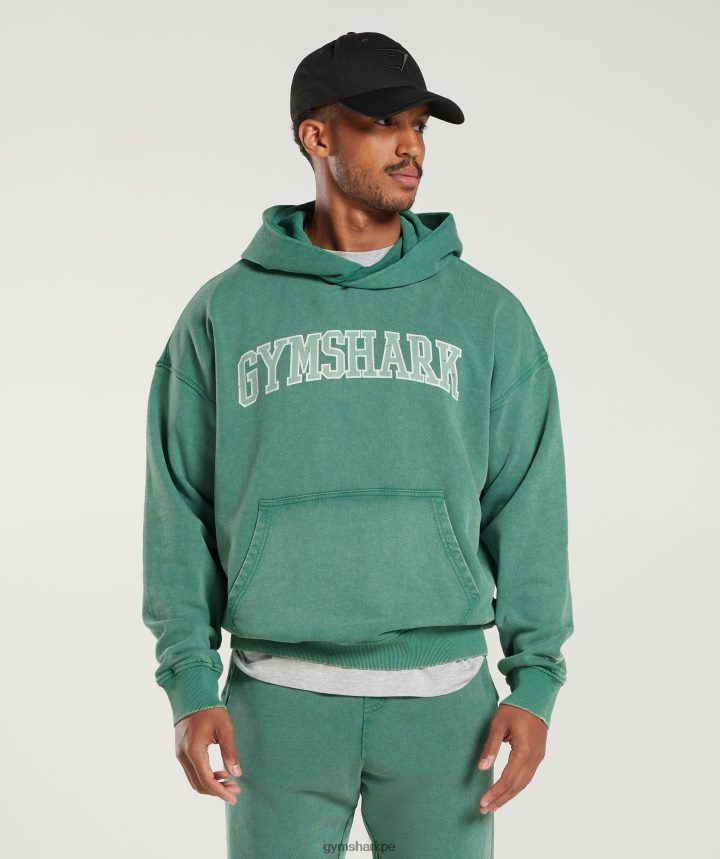 Gymsharksudadera colegial hombres tinta verde azulado/lavado ácido PFTJ2N875 ropa