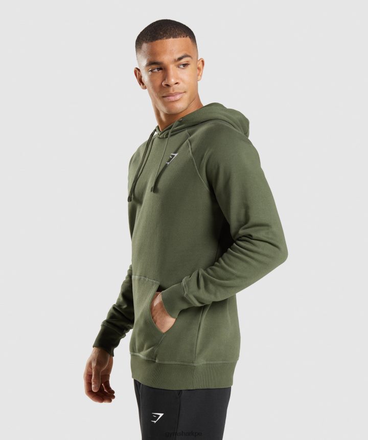 Gymsharksudadera con capucha y escudo hombres núcleo de oliva PFTJ2N806 ropa