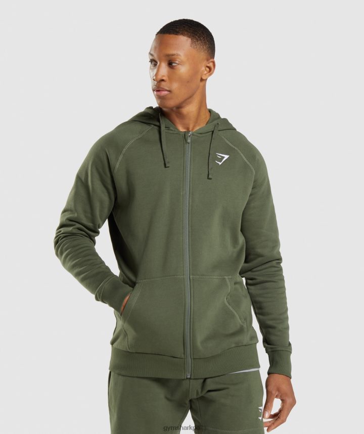 Gymsharksudadera con cremallera y escudo hombres núcleo de oliva PFTJ2N821 ropa