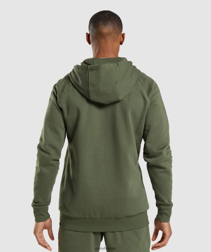 Gymsharksudadera con cremallera y escudo hombres núcleo de oliva PFTJ2N821 ropa