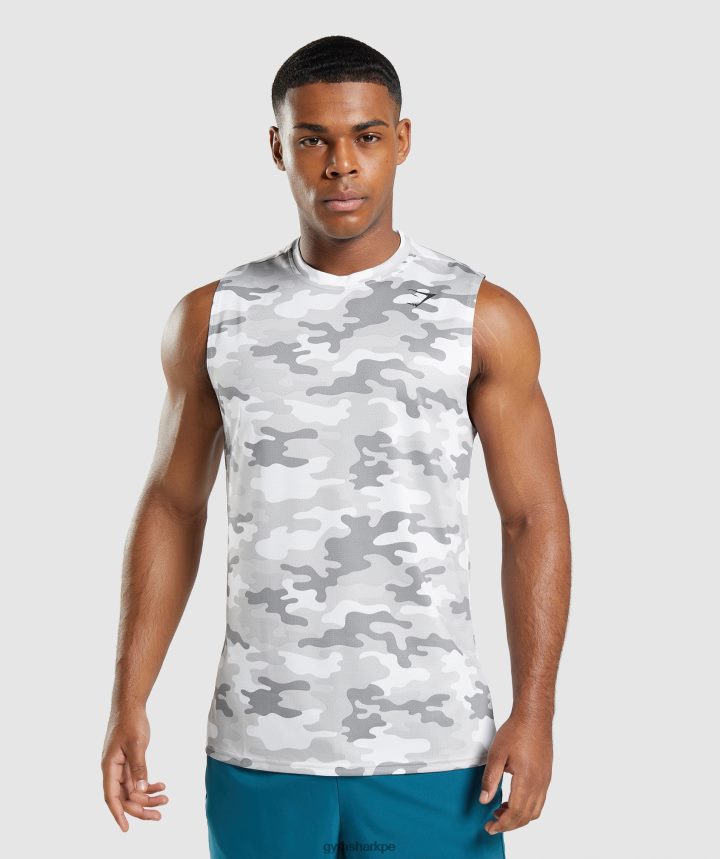 Gymsharkllegada camiseta sin mangas hombres estampado gris claro PFTJ2N905 ropa