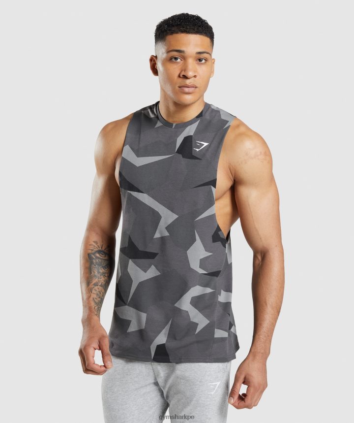 Gymsharktanque de brazo de caída crítico hombres impresión en negro PFTJ2N949 ropa