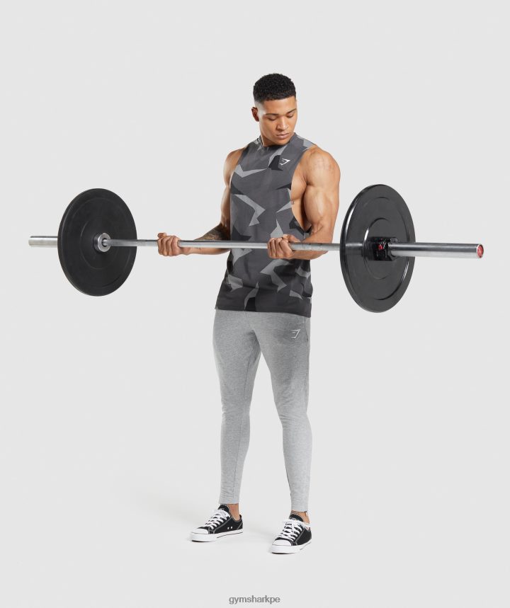 Gymsharktanque de brazo de caída crítico hombres impresión en negro PFTJ2N949 ropa