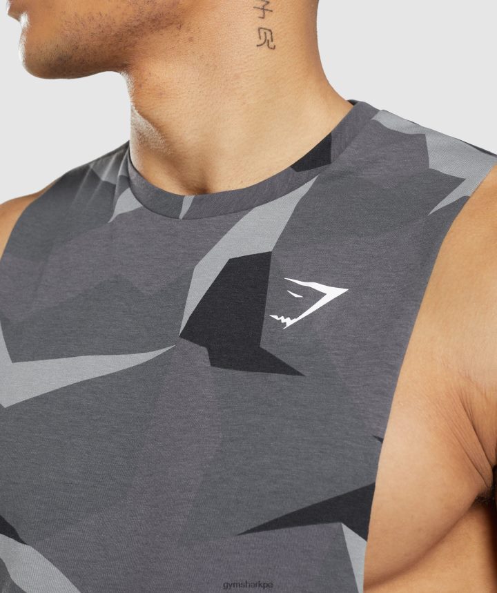 Gymsharktanque de brazo de caída crítico hombres impresión en negro PFTJ2N949 ropa