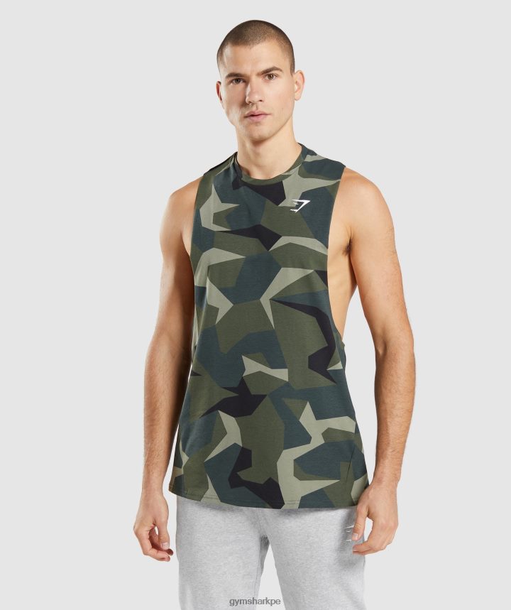 Gymsharktanque de brazo de caída crítico hombres impresión verde PFTJ2N930 ropa