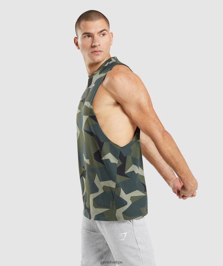 Gymsharktanque de brazo de caída crítico hombres impresión verde PFTJ2N930 ropa