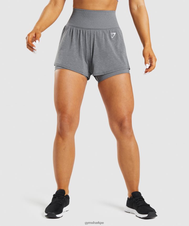 Gymsharkshorts 2 en 1 vital sin costuras 2.0 mujer marga gris ahumado PFTJ2N97 ropa