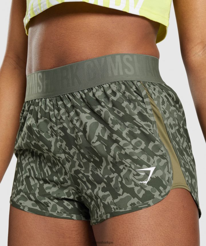 Gymsharkshorts de entrenamiento holgados mujer impresión verde PFTJ2N77 ropa