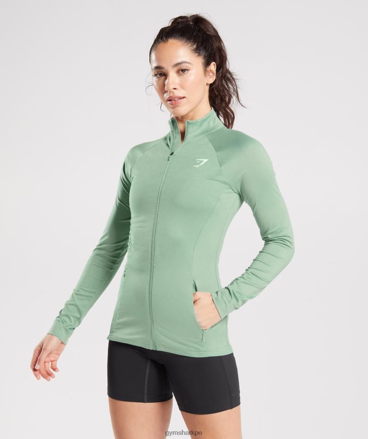 Gymsharkchaqueta de entrenamiento con cremallera mujer verde salvia del desierto PFTJ2N344 ropa